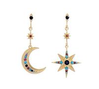 HMOOY Bohemia Mond Stern Asymmetrische Ohrringe Creolen Kristall Mond und Sonne Tropfen lange Ohrringe Retro Exquisit Punk-Stil Zubehör Schmuck für Frauen Mädchen, Metall, Kein Edelstein