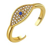 HMOOY Evil Eye Ring, Blau Zirkonia Evil Eye Offener Ring Türkisch Blau Auge Stapelbarer Ring Verstellbarer Offener Wickelring für Damen Evil Eye Schmuck für Schutz (Gold 1)