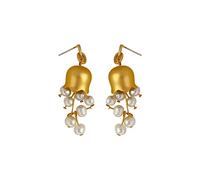 HMOOY Glockenblumen-Perlenohrringe,Maiglöckchen Blumenohrring Vintage Gold Glocke Orchidee Blume Dangle Perle Ohrringe Lily Blume Ohrringe für Frauen