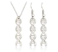 HMOOY Infinity Spiral DNA Doppelhelix Halskette Ohrringe Set Chemie Wissenschaft Biologie Molekül Anhänger Schmuck Set für Medizinstudenten (Silver)