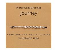 HMOOY Morsecode Armband versilberte Perlen auf Seidenschnur Freundschaftsarmband Geheime Botschaft Morris Schmuck für Frauen Männer Geschenk für sie Ihn (Reise)