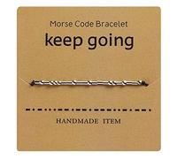 HMOOY Morsecode Armband versilberte Perlen auf Seidenschnur Freundschaftsarmband Geheime Botschaft Morris Schmuck für Frauen Männer Geschenk für sie Ihn (Mach weiter)