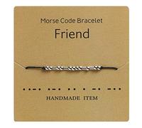 HMOOY Morsecode Armband versilberte Perlen auf Seidenschnur Freundschaftsarmband Geheime Botschaft Morris Schmuck für Frauen Männer Geschenk für sie Ihn (Freund)