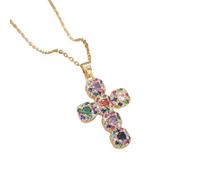 Hmsanase Faszinierend Halskette Ketten Schmuck Herren Frauen Anhänger Necklace Intarsien Mit Bunten Zirkon Kreuz Anhänger Halsketten Für Frauen Mädchen Xl0127