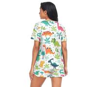 HMZXZ Damen Schlafanzug-Set Tropisch Dinosaurier Palme Baum Sommer Pyjama Woman Set,Tier Dino Loungewear und Shorts Lounge Set Sleepwear Nachtwäsche