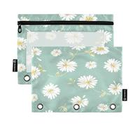 HMZXZ Federmäppchen für 3-Ring-Ordner, florales Retro-Gänseblümchen-Etui mit Reißverschluss, Stiftehalter mit transparentem Fenster, Schule, Klasse, Büro, 2 Stück, Multi