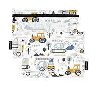 HMZXZ Federmäppchen für 3-Ring-Ordner, niedliche Autos, LKW-Traktor-Taschen mit Reißverschluss, Stiftehalter mit transparentem Fenster, Schule, Klasse, Büro, 2 Stück, Multi