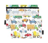 HMZXZ Federmäppchen für 3-Ring-Ordner, niedliche LKW-Autotaschen mit Reißverschluss, Stiftehalter mit transparentem Fenster, Schule, Klasse, Büro, 2 Stück, Multi