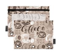 HMZXZ Federmäppchen für 3-Ring-Ordner, niedlicher Kaffee-Schriftzug, Postkartentasche mit Reißverschluss, Stifthalter mit transparentem Fenster, Schule, Klasse, Büro, 2 Stück, Multi