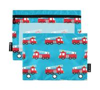 HMZXZ Federmäppchen für 3-Ring-Ordner, rote Feuerwehr-LKW-Taschen mit Reißverschluss, Stiftehalter mit transparentem Fenster, Schule, Klasse, Büro, 2 Stück, Multi