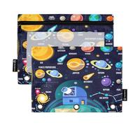 HMZXZ Federmäppchen für 3-Ring-Ordner, Weltraum-Galaxie-Solarsystem-Taschen mit Reißverschluss, Stiftehalter mit transparentem Fenster, Schule, Klasse, Büro, 2 Stück, Multi