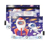 HMZXZ Federmäppchen für 3-Ring-Ordner, Weltraum-Solarsystem-Taschen mit Reißverschluss, Stiftehalter mit transparentem Fenster, Schule, Klasse, Büro, 2 Stück, Multi