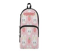 HMZXZ Federmäppchen, Motiv: Kawaii-Hase, Erdbeere, Rosa, Federmäppchen für Mädchen, Jungen, Kinder, personalisierbar, niedlicher Kaninchen-Stift und Bleistift, Schreibwaren-Organizer-Tasche für die