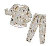 HMZXZ Kinder Schlafanzug-Set Hund Tier Braun Pyjama Set,Langarm Spitze Hose Loungewear Sleepwear Nachtwäsche Hündchen Hunde for Jungen Mädchen
