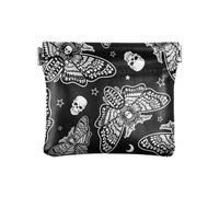 HMZXZ Kleine Geldbörse aus PU-Leder, Motten-Schädel, Mond, Esoterik, Quetsch-Münztasche mit Schnappverschluss, Tag der Toten, Mini-Geldbörse, Kleingeldtasche für Münzen, Karten und wichtige Dinge