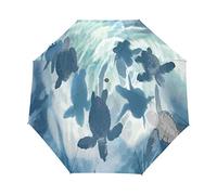 HMZXZ RXYY Blau Meer Schildkröte Aquarell Falten Auto Öffnen Schließen Regenschirm für Frauen Männer Jungs Mädchen Winddicht Kompakt Reise Leicht Regen Regenschirm
