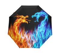 HMZXZ RXYY Blau Rot Tier Feurig Drachen Falten Auto Öffnen Schließen Regenschirm für Frauen Männer Jungs Mädchen Winddicht Kompakt Reise Leicht Regen Regenschirm