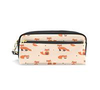 HMZXZ RXYY Federmäppchen Niedlich Tier Fuchs Stelle Muster für Student Groß Kapazität Reißverschluss PU Leder Mäppchen Schreibwaren Kosmetik Makeup Tasche für Mädchen Jungs Frauen