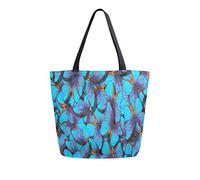 HMZXZ RXYY Flug von Bright Blau Schmetterling Segeltuch Tasche Schwer Pflicht Groß Frauen Beiläufig Schulter Tasche Handtasche Wiederverwendbar Einkaufen Tasche Bag für Draußen Reise
