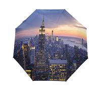 HMZXZ RXYY New York City Himmelscraperst Sonnenuntergang Falten Auto Öffnen Schließen Regenschirm für Frauen Männer Jungs Mädchen Winddicht Kompakt Reise Leicht Regen Regenschirm