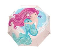 HMZXZ RXYY Niedlich Meerjungfrau Fisch Meershells Falten Auto Öffnen Schließen Regenschirm für Frauen Männer Jungs Mädchen Winddicht Kompakt Reise Leicht Regen Regenschirm