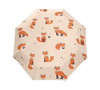 HMZXZ RXYY Niedlich Tier Fuchs Stelle Muster Falten Auto Öffnen Schließen Regenschirm für Frauen Männer Jungs Mädchen Winddicht Kompakt Reise Leicht Regen Regenschirm
