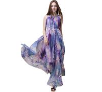 Hndudnff Damen Blumenkleid Chiffon Lang Abendkleid Strand Brautjungfer Kleider, Lavendelblüten, Small