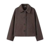 Hndudnff Damen einfarbiger Joker Kurzer Revers Einreihiger Casual Wollmantel, braun, S