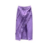 Hndudnff Damen-Jeansrock, hohe Taille, lila, unregelmäßig, geteilter Rock, Patchwork, Tasche, knöchellanger Rock, violett, 42
