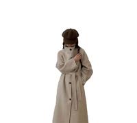 Hndudnff Damen Verdickter warmer Wollmantel mit großen Ärmeln, lockerer langer doppelseitiger Wollmantel, Hafer, M