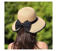 HNGM Sonnenhut Damen Floppy Sommer Sonne Strand Straw Hut Faltbare breite Sun Hut Damen Bogen Knoten Outdoor Reise Meer Meer Touren Hut (Color : 02, Size : 56 58CM)