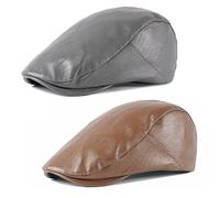 HNJKJEU 2 Stück Schirmmützen für Herren Schiebermütze aus PU-Leder Verstellbar Schiebermütze Flatcap Herren Frühling Herbst Winter Hüte Caps (#0247)