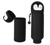 Hnonoxy 2 In 1 Schulmäppchen, Silikon Federmäppchen mit Tierdesign, Reißverschluss Stiftetasche, Stand up Silikon Federmäppchen, Süßer Pinguin Stiftehalter, Schlampermäppchen für Schule, Büro