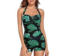 HNSRI Frauen Patchwork Einteiler Badeanzug Sportlicher Bikini Doppelt Gefüttert Schlanker Badeanzug Sportlicher Badeanzug Set Push Up Gepolstert-Black||S