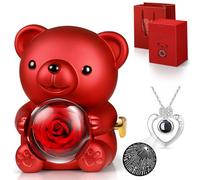 Hnustbo Ewige Rose Bär Geschenkbox mit I Love You Halskette, Konservierte Rose Blumen Geburtstag Geschenke für Frauen Freundin Mutter Frau Muttertagsgeschenk Geschenk Weihnachten