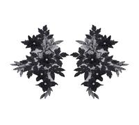 HOBBIESAY 1 Paar Schwarze Blumen Spitzen Applikationen 3D Blumenstickerei Applikationen Strass Perlen Blumen Aufnäher Für Frauen Hochzeitskleid Kleid Mieder Kostüm Kleidung DIY