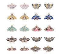 HOBBIESAY 10 Stil 20 Stück Bunte Schmetterlings/Motten Anhänger Emaille Metall Fliegendes Tier Insekten Anhänger Gothic Stil Baumelnde Anhänger Für DIY Armbänder Ohrringe Halsketten