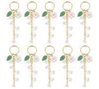 HOBBIESAY 10 Stück Maiglöckchen Schlüsselanhänger 12cm Maiglöckchen Anhänger Blumen Und Blattanhänger Schlüsselanhänger Aus Eisen Mit Acrylblume Und Blatt als Schlüsseldekoration