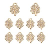 HOBBIESAY 10er Pack 12mm 18K Gold Kleeblatt-Anhänger Vierblättriges Kleeblatt Schmuckanhänger für DIY Halsketten Armbänder Basteln Glücksbringer mit Zirkonia Messing-Anhänger