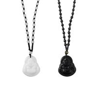HOBBIESAY 2 Stück 2 Farben Maitreya Buddha Anhänger Halskette Lachender Buddha Anhänger Halskette Buddhismus Amulett Halsketten Lächelnder Kristallperlen Seilketten Glücksbringer Schmuck Geschenk für