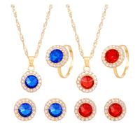 HOBBIESAY 2 Stück 2 Farben Strass Anhänger Halskette Kristall Fingerring Schmuckset Verstellbar Rund Zirkonia Schmuckset Für Frauen Geburtstag Jahrestag Hochzeitsgeschenk