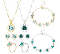 HOBBIESAY 2 Stück 2 Farben Strass Herz Anhänger Schmuckset Verstellbar Kristall Herz Halskette Ohrringe Ring Armband Brautschmuck Set Geschenk Für Frauen Freundin Mutter