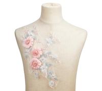 HOBBIESAY 2 Stück 3D Blumen Applikationen In Rosa Florale Stickerei Spitzen Applikationen Zum Aufnähen Blumenperlen Patches Dekorativer Reparaturflicken Für Kleid Mieder Kostüm Kleidung Basteln DIY