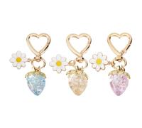 HOBBIESAY 3 Farbe Süßer Erdbeer Schlüsselanhänger 7.3cm Herz Erdbeere Gänseblümchen Schlüsselanhänger Acryl Fruchtanhänger Schlüsselanhänger Für Damen Geldbörse Zubehör Dekoration Geschenk