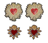 HOBBIESAY 4 Stück 2Stil Herz Applikationen Handgefertigte Pailletten Applikation Gold Pailletten Rote Liebesblumen Hei ßschmelzkleber Bestickter Aufnäher Applikationsstück Für Kleidungsdekorationen