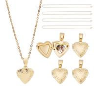 HOBBIESAY 4 Stück Herz Bild Anhänger 15mm 18 Karat Vergoldet Herz Charms Mit 4.5m Halsketten Metall Liebes Charm Für Valentinstagsgeschenke Halsketten Schmuckherstellung