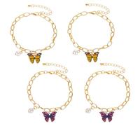 HOBBIESAY 4er Set Schmetterling Perlen Armband Für Damen Verstellbar Bohème Kettenarmbänder Stapelbare Armreifen Legierung Schmuck Geschenk 7,13 Inch Braun Violett
