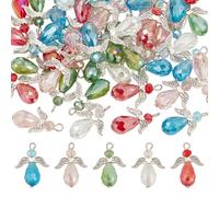 HOBBIESAY 50 Stück 5 Farben Glas Engelsflügel Anhänger Liebes Herz Engel Baumelnder Anhänger Bunter Engel Anhänger Perlen Engelsflügel Basteln Für Halskette Armband Ohrringe DIY Handwerk