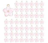 HOBBIESAY 50 Stück Emaille Blume Charm 14,5x16,5mm Kleiner Kirschblüten Charm Rosa Blumen Anhänger Mit 1,5mm Loch Für Schmuckherstellung Armband Halskette Ohrring Schlüsselanhänger DIY Basteln Zubehör