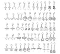 HOBBIESAY 60 Stück 30 Stile Charm Anhänger Zum Anklipsen 22.5-35.5mm Antik Silber Baumelnde Charms Mit Karabinerverschluss Gemischte Stile Bastel Charm Zur Schmuckherstellung